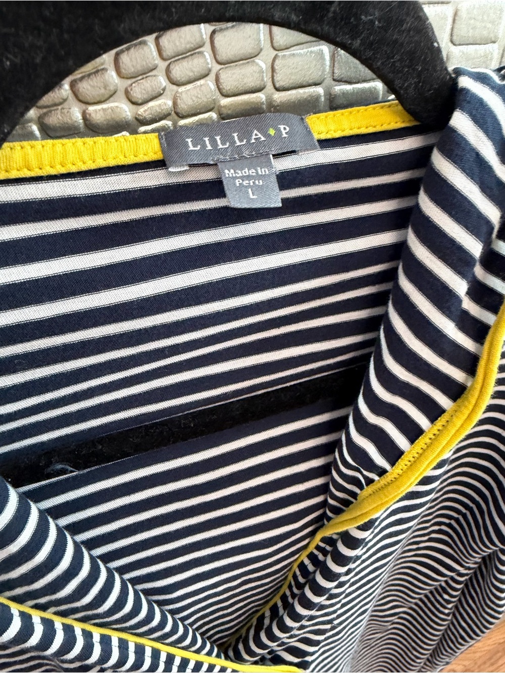 Lilla P Navy and White Striped Hooded Pullover with Yellow Trim - Picture 3 of 7
